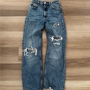 Zara wide leg high rise ripped jeans